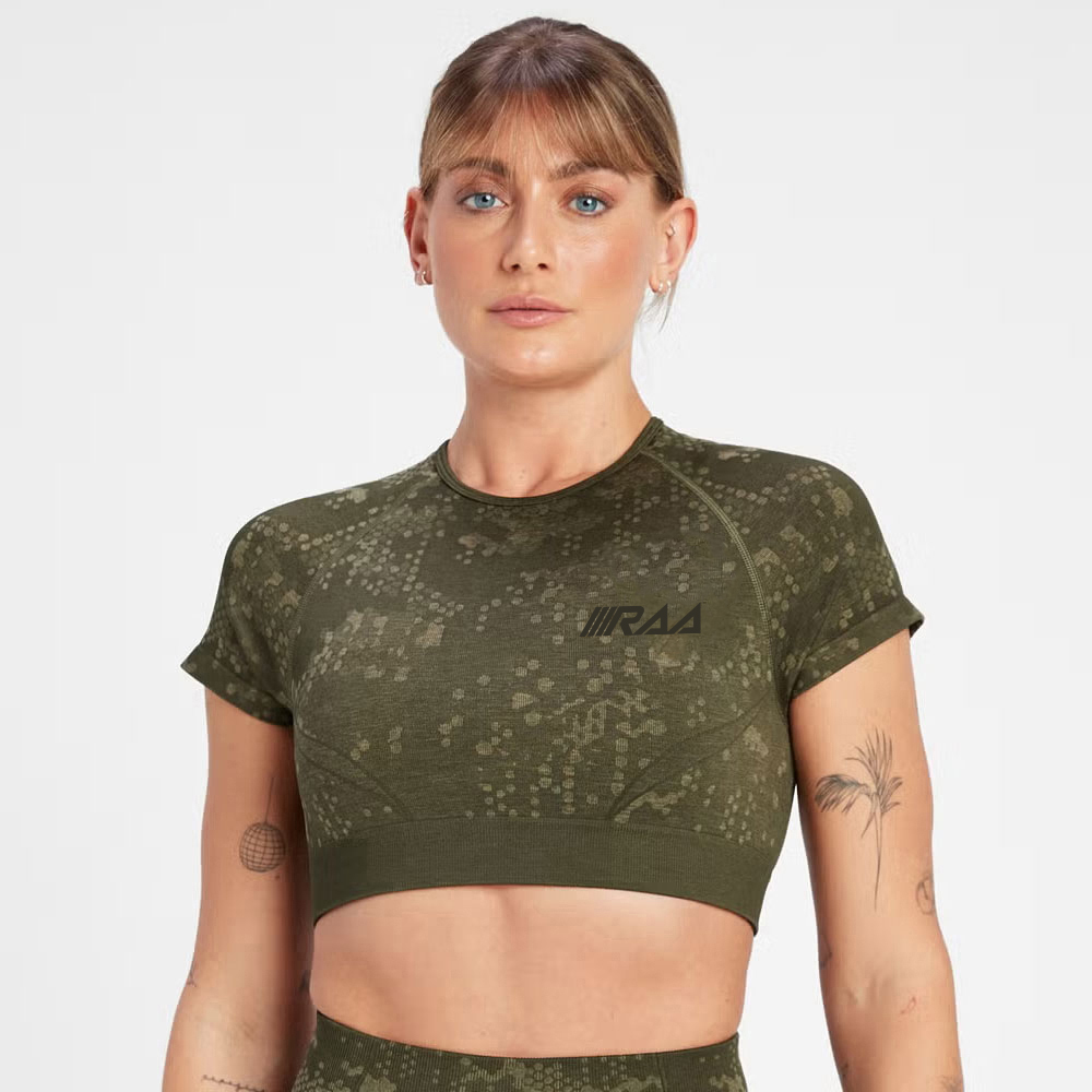 Seamless Pattern Crop Top – Olive Green