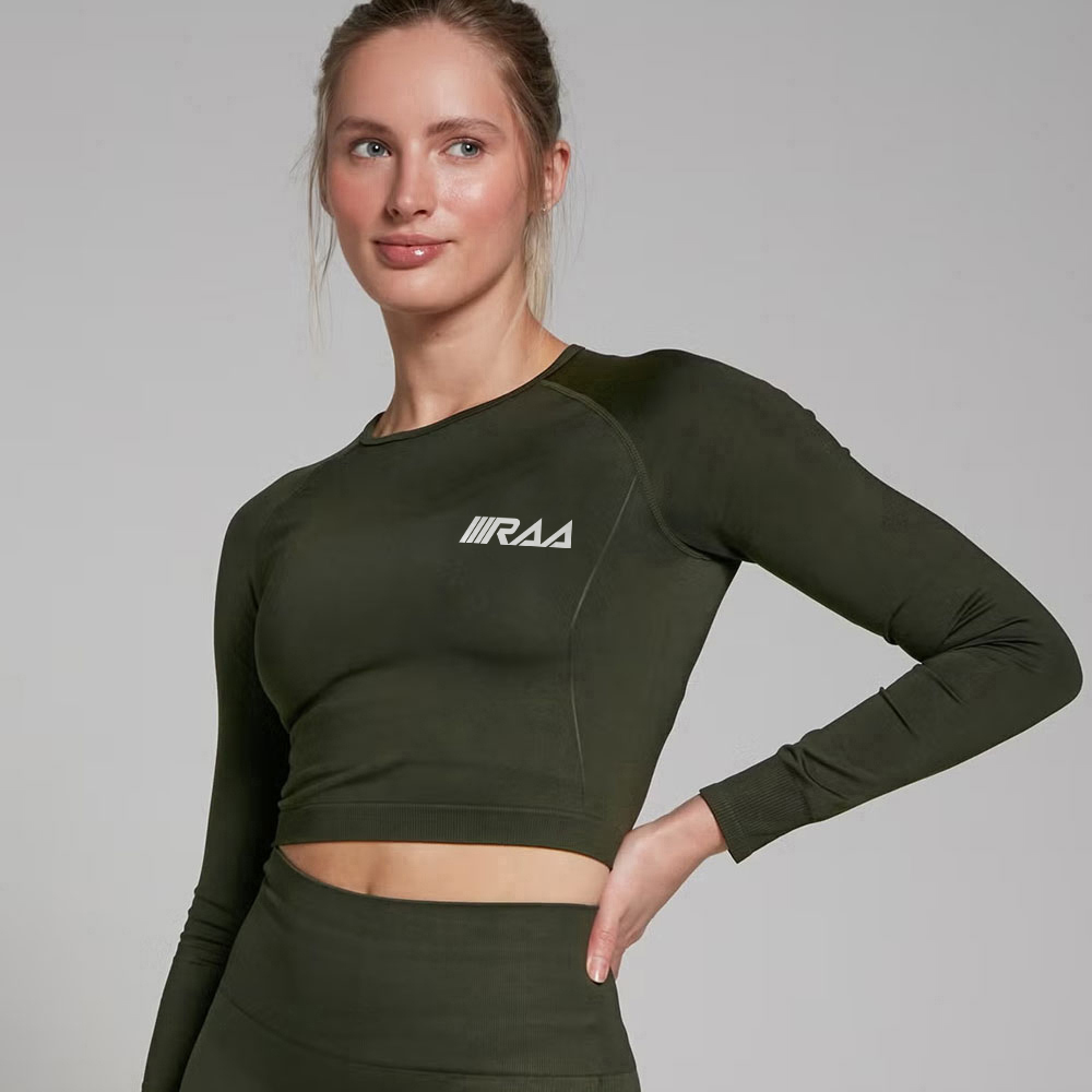 Seamless Long Sleeve Crop Top – Forest Green